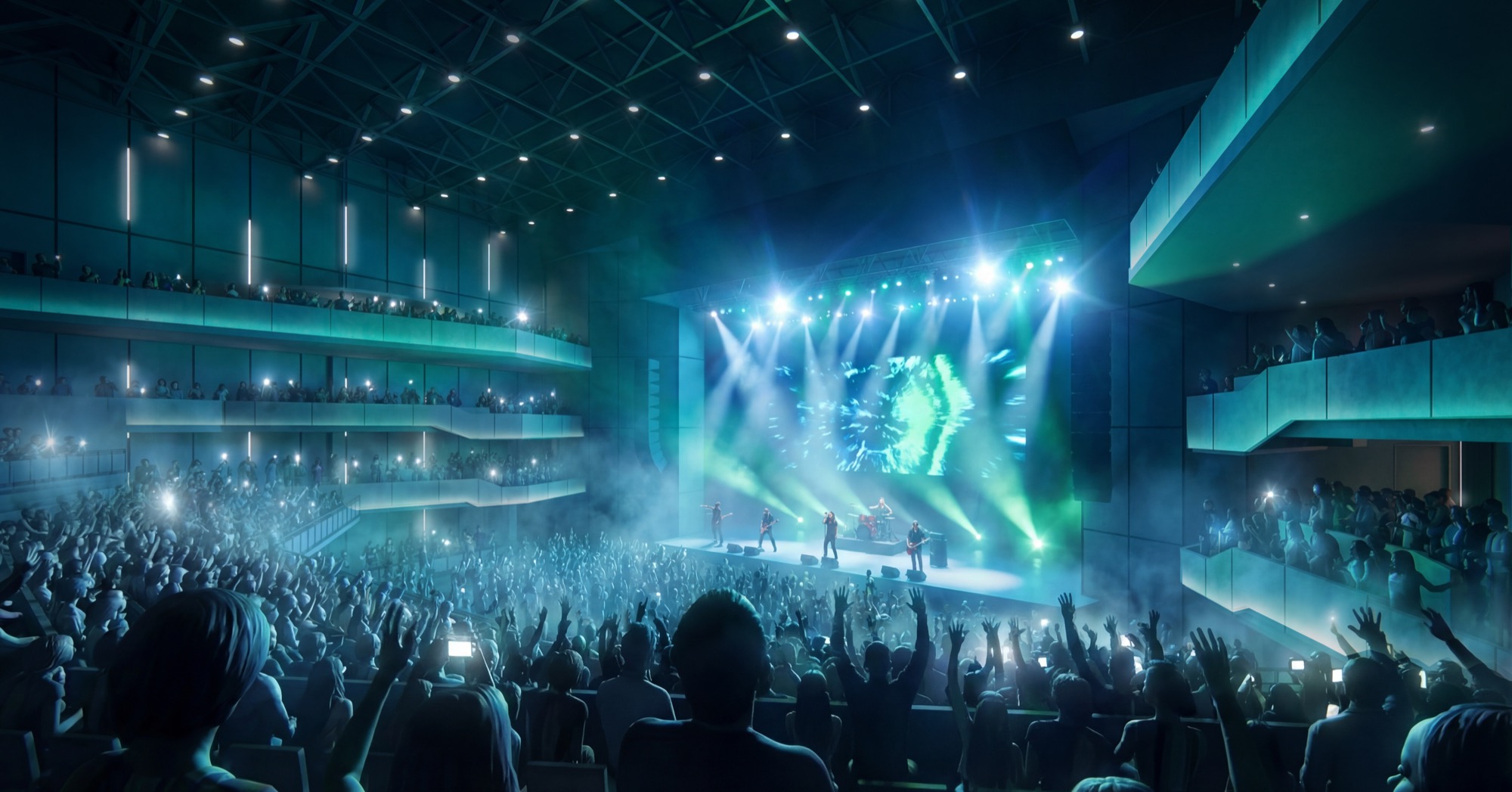 Rendering of packed general admission rock concert at the venue